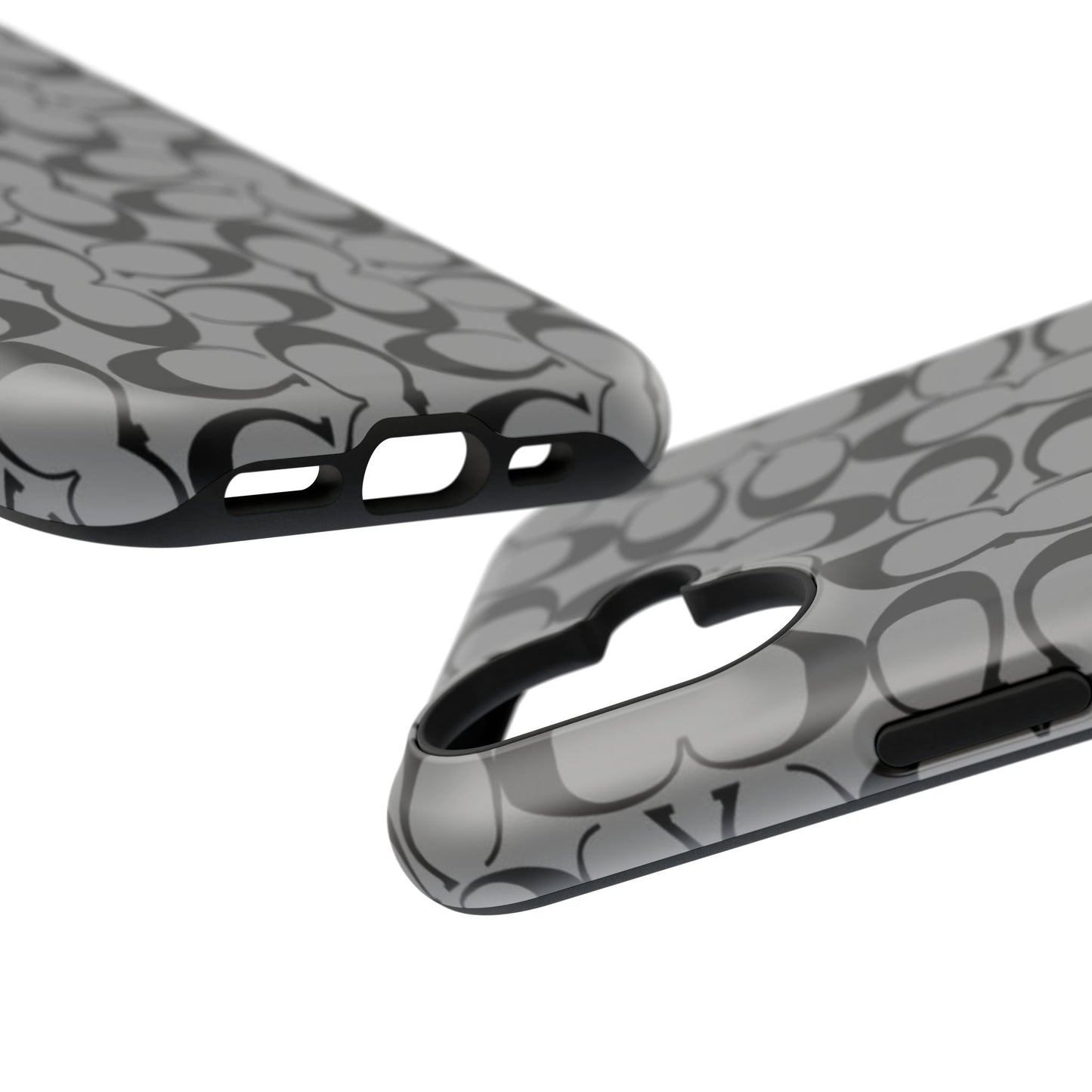 Monogram Pattern Impact-Resistant Phone Case — Black & Gray Designer-Inspired Protection