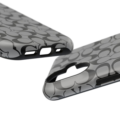 Monogram Pattern Impact-Resistant Phone Case — Black & Gray Designer-Inspired Protection