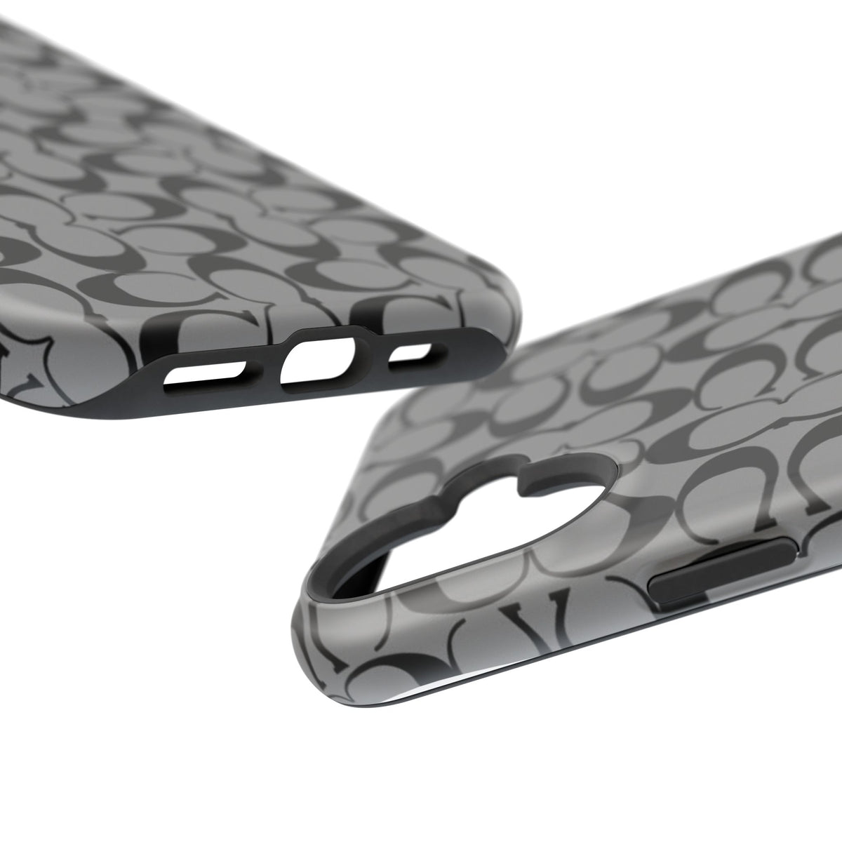 Monogram Pattern Impact-Resistant Phone Case — Black & Gray Designer-Inspired Protection