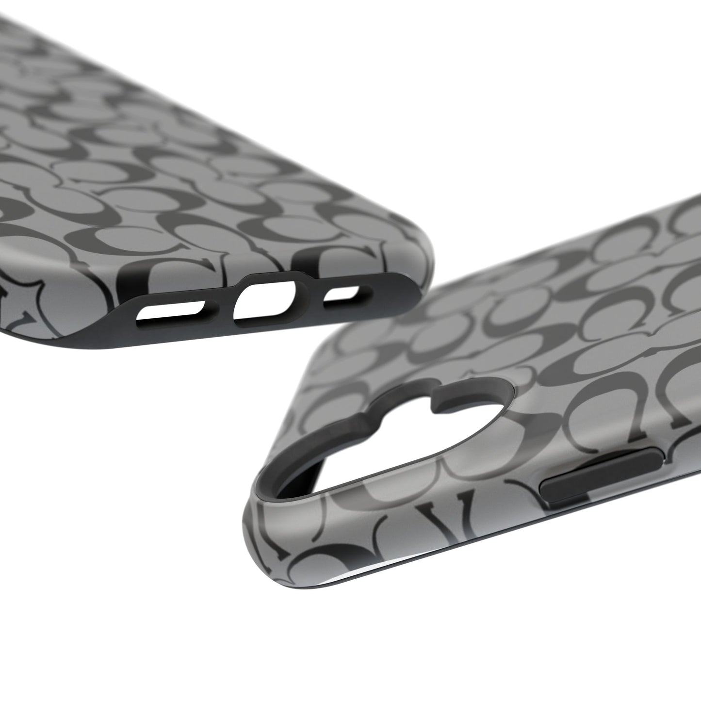 Monogram Pattern Impact-Resistant Phone Case — Black & Gray Designer-Inspired Protection