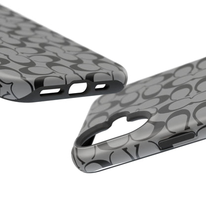 Monogram Pattern Impact-Resistant Phone Case — Black & Gray Designer-Inspired Protection