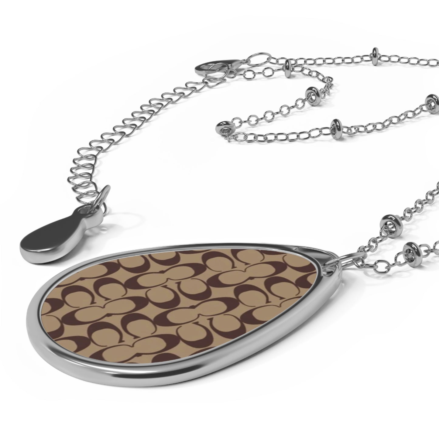Monogram Pattern Oval Necklace | Teardrop Pendant Necklace