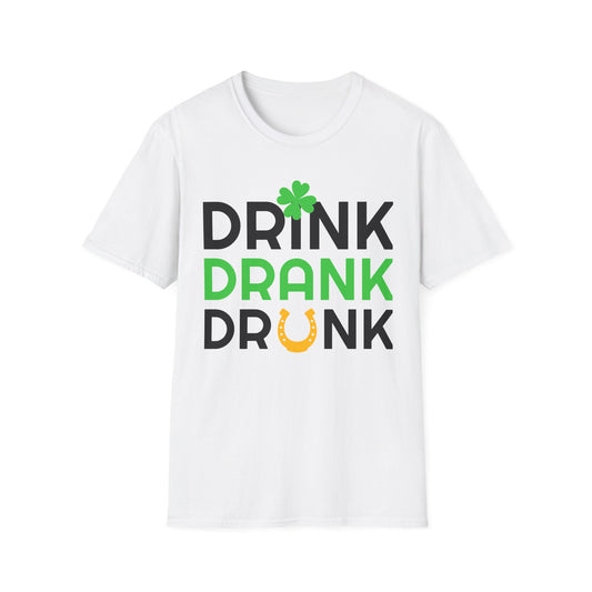 Drink Drank Drunk T-Shirt | St. Patrick's Shamrock Horseshoe Design