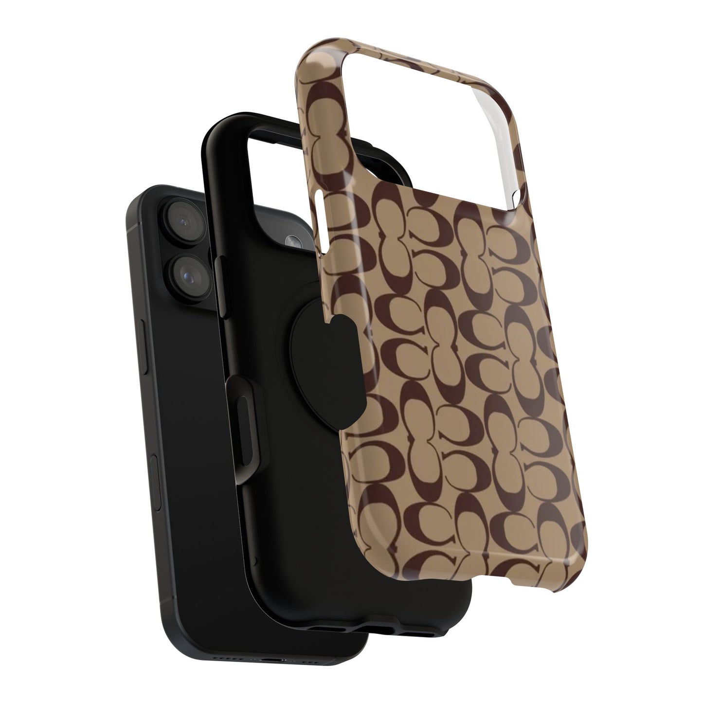 Signature Pattern Impact-Resistant Phone Case — Brown Monogram iPhone Cover