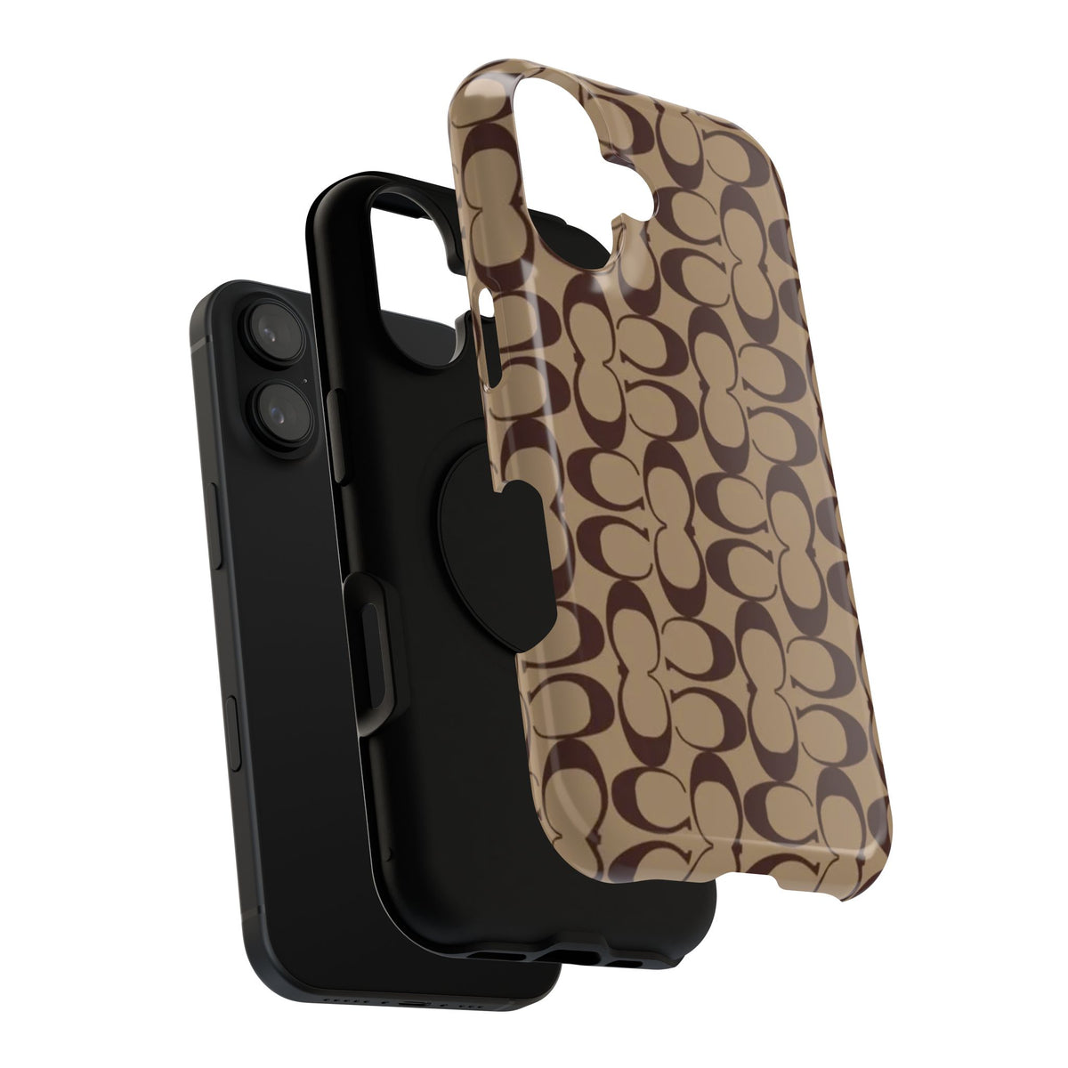 Signature Pattern Impact-Resistant Phone Case — Brown Monogram iPhone Cover