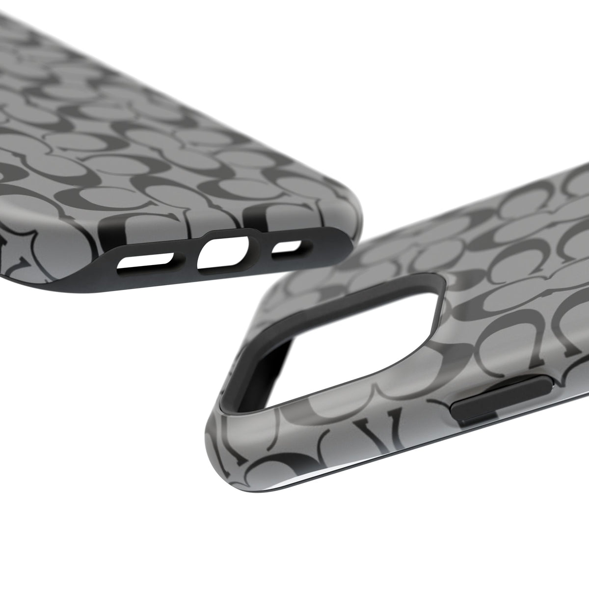 Monogram Pattern Impact-Resistant Phone Case — Black & Gray Designer-Inspired Protection