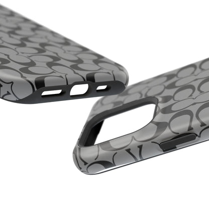 Monogram Pattern Impact-Resistant Phone Case — Black & Gray Designer-Inspired Protection