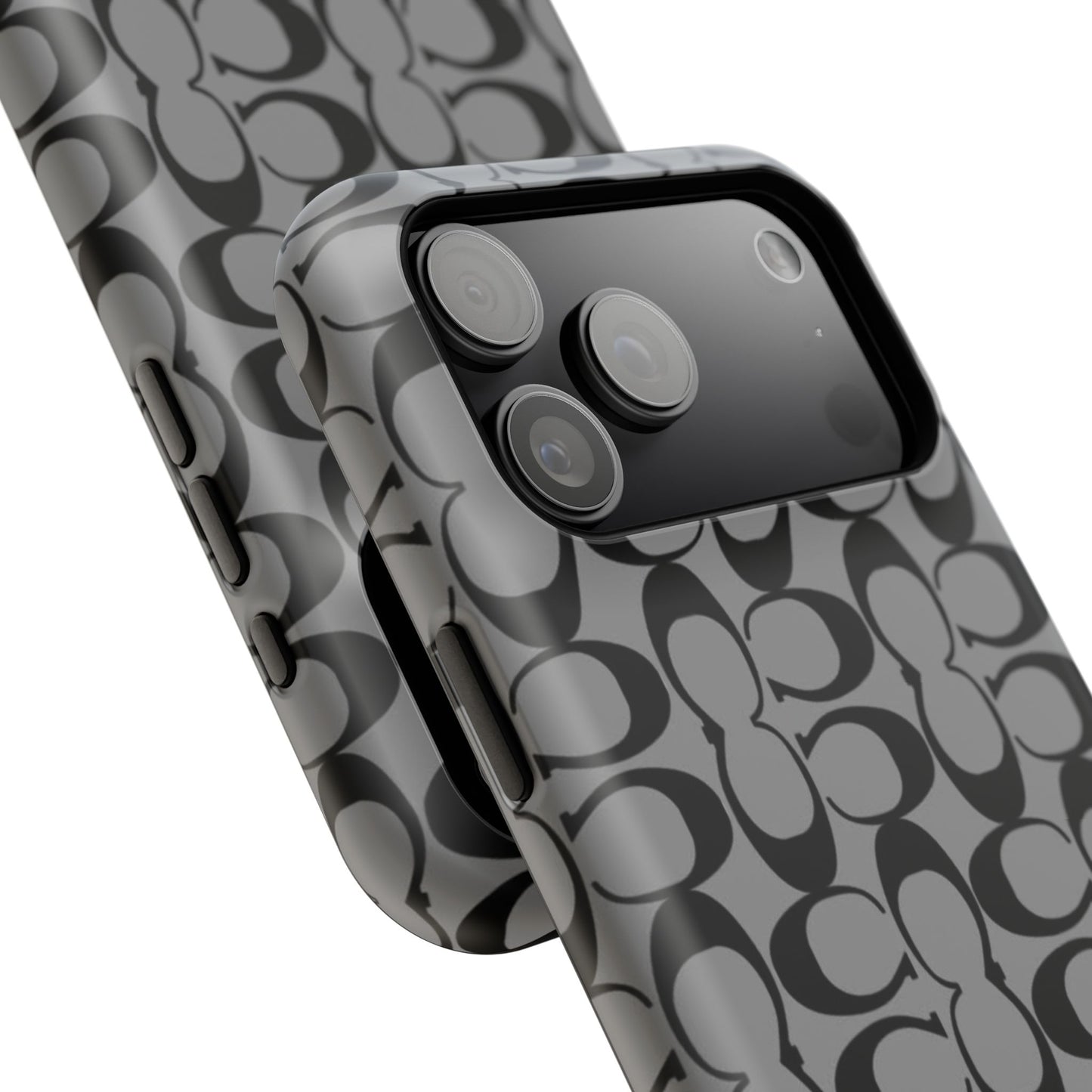 Monogram Pattern Impact-Resistant Phone Case — Black & Gray Designer-Inspired Protection