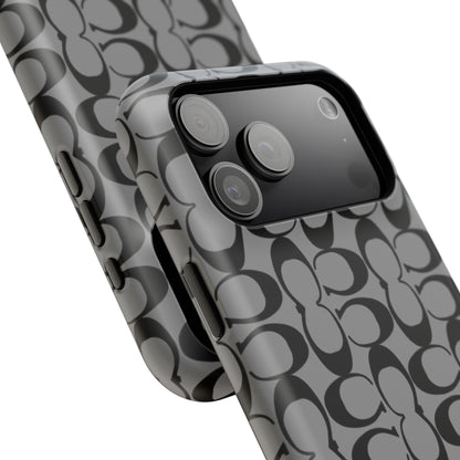Monogram Pattern Impact-Resistant Phone Case — Black & Gray Designer-Inspired Protection