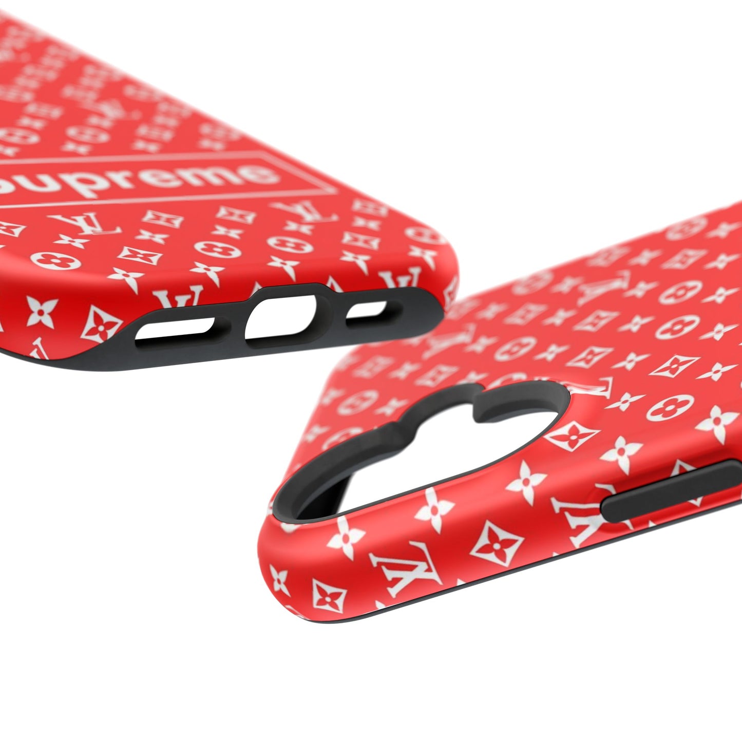 Impact-Resistant Phone Case — Red Monogram Pattern with Bold 'Supreme' Style Logo