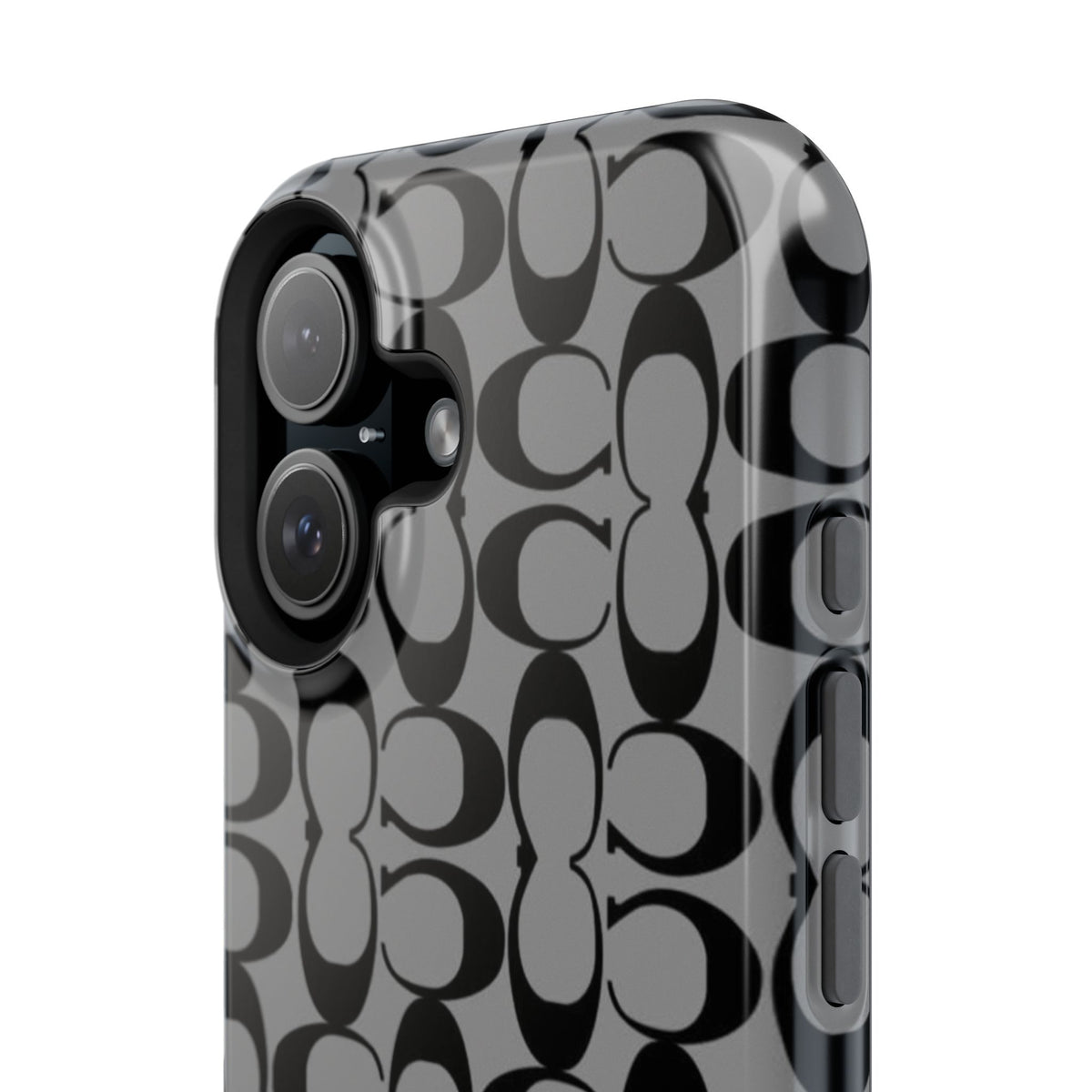 Monogram Pattern Impact-Resistant Phone Case — Black & Gray Designer-Inspired Protection