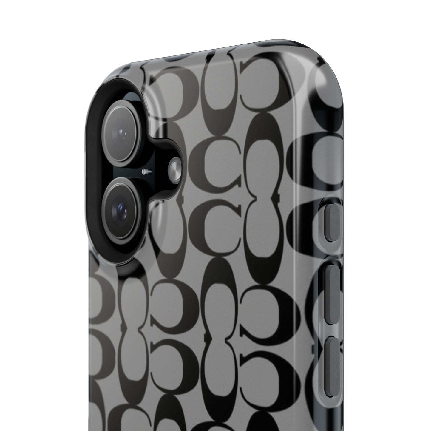 Monogram Pattern Impact-Resistant Phone Case — Black & Gray Designer-Inspired Protection