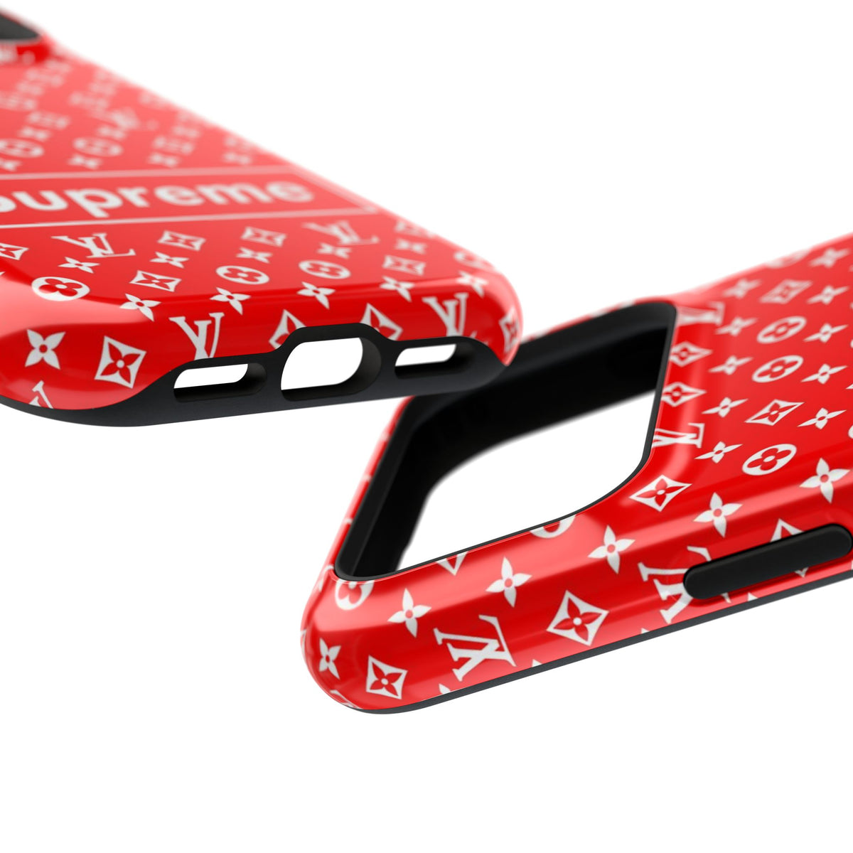 Impact-Resistant Phone Case — Red Monogram Pattern with Bold 'Supreme' Style Logo