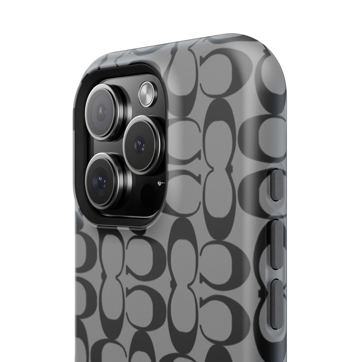 Monogram Pattern Impact-Resistant Phone Case — Black & Gray Designer-Inspired Protection