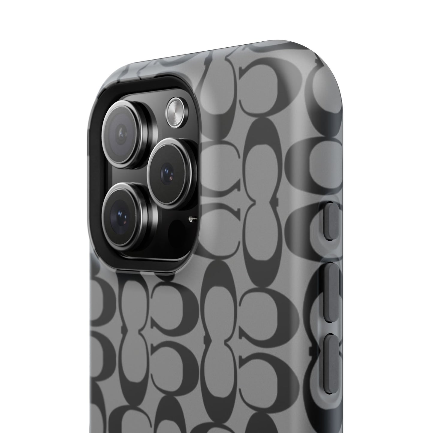 Monogram Pattern Impact-Resistant Phone Case — Black & Gray Designer-Inspired Protection