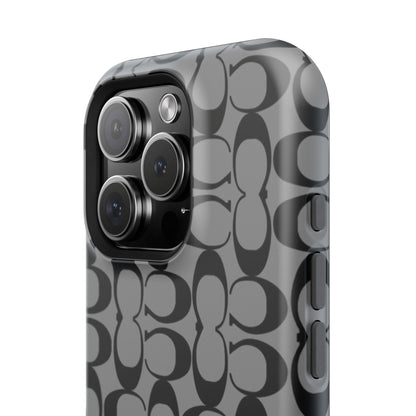 Monogram Pattern Impact-Resistant Phone Case — Black & Gray Designer-Inspired Protection