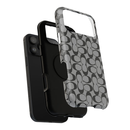 Monogram Pattern Impact-Resistant Phone Case — Black & Gray Designer-Inspired Protection