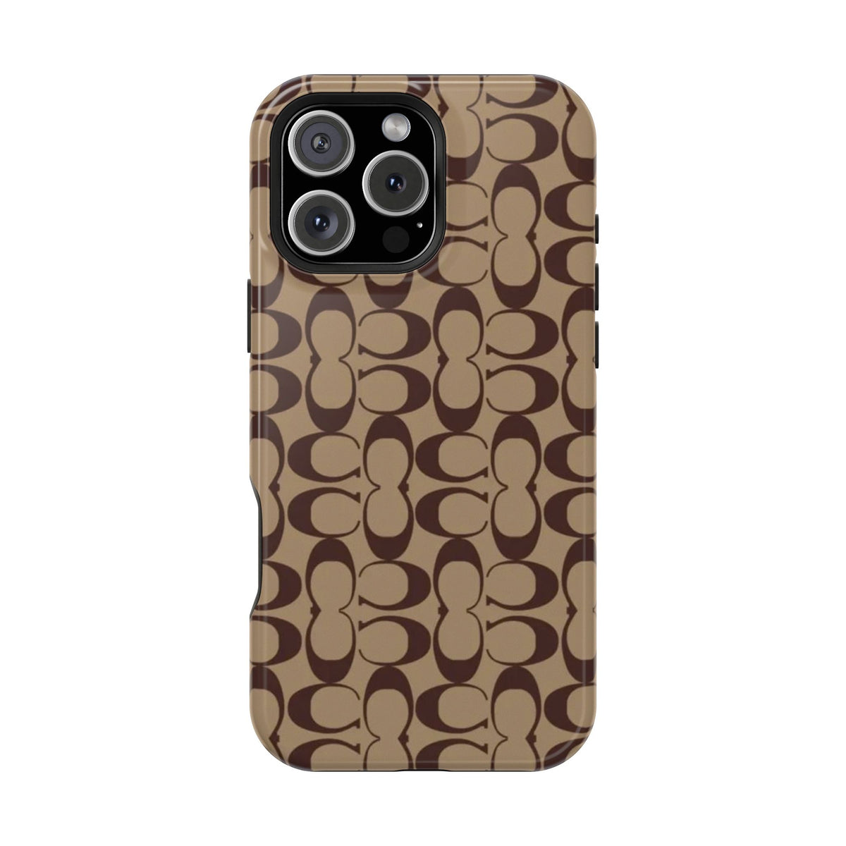 Signature Pattern Impact-Resistant Phone Case — Brown Monogram iPhone Cover