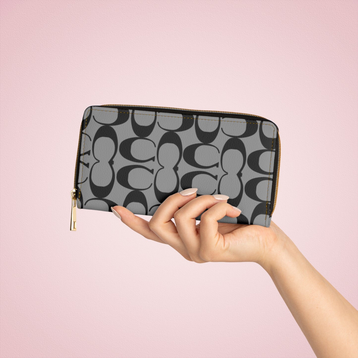 Monogram Pattern Zipper Wallet | Grey Signature Print