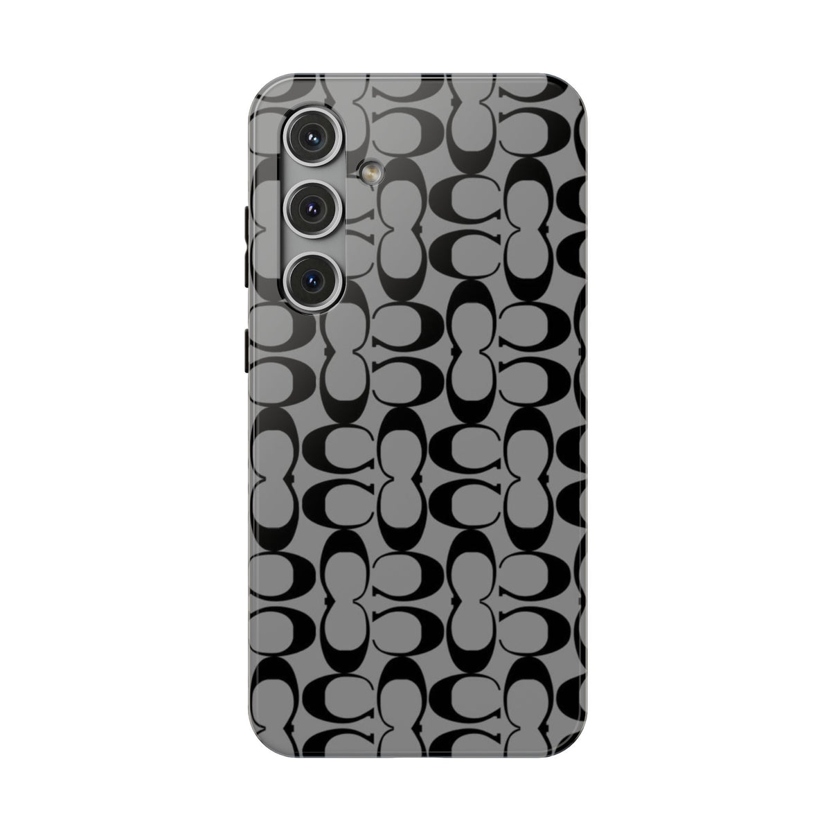 Monogram Pattern Impact-Resistant Phone Case — Black & Gray Designer-Inspired Protection