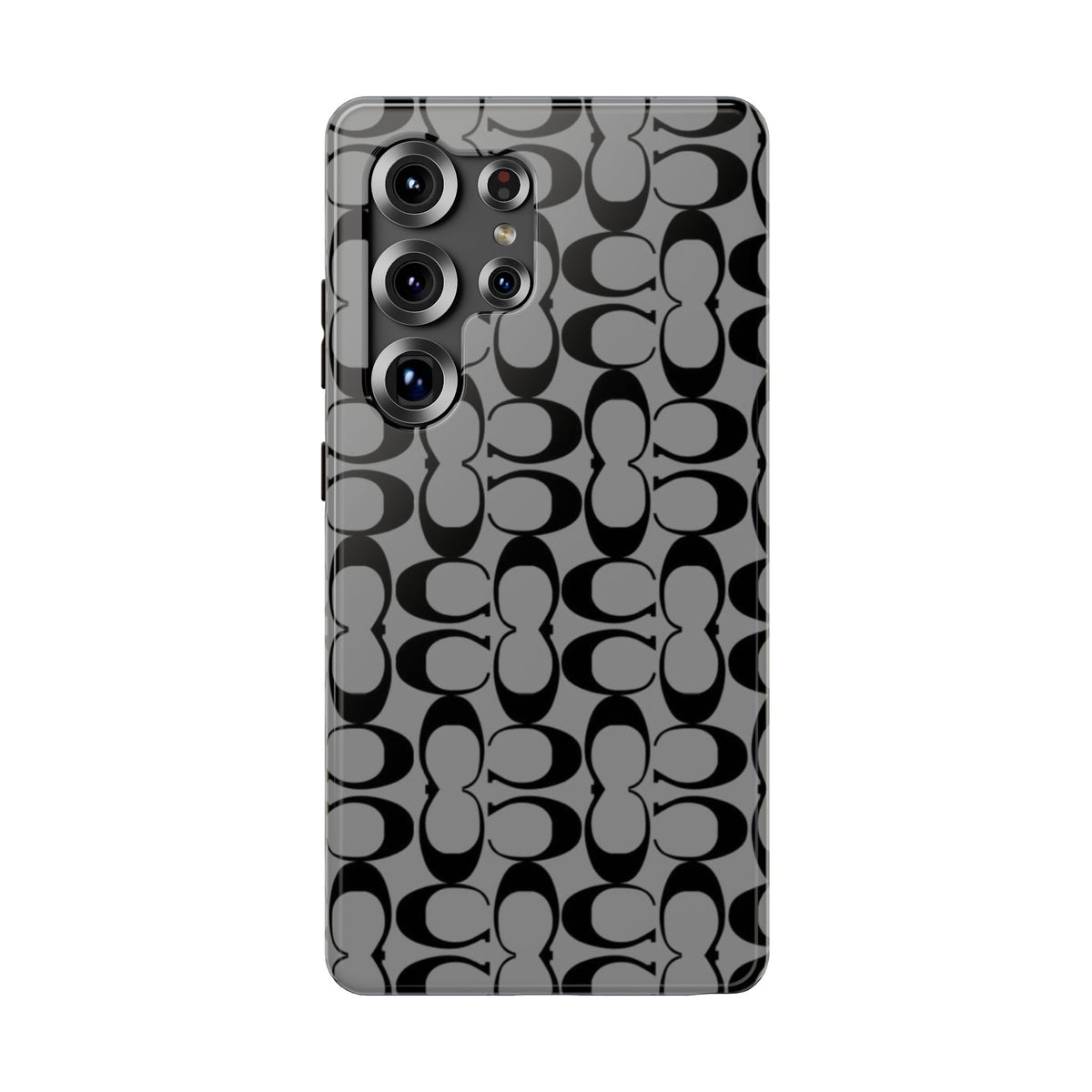 Monogram Pattern Impact-Resistant Phone Case — Black & Gray Designer-Inspired Protection