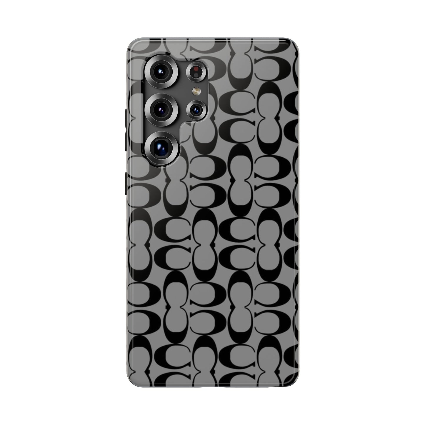 Monogram Pattern Impact-Resistant Phone Case — Black & Gray Designer-Inspired Protection