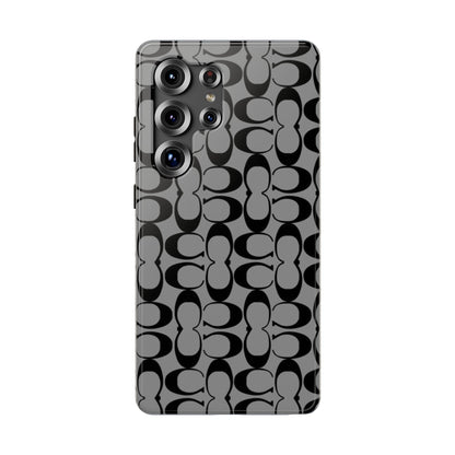 Monogram Pattern Impact-Resistant Phone Case — Black & Gray Designer-Inspired Protection