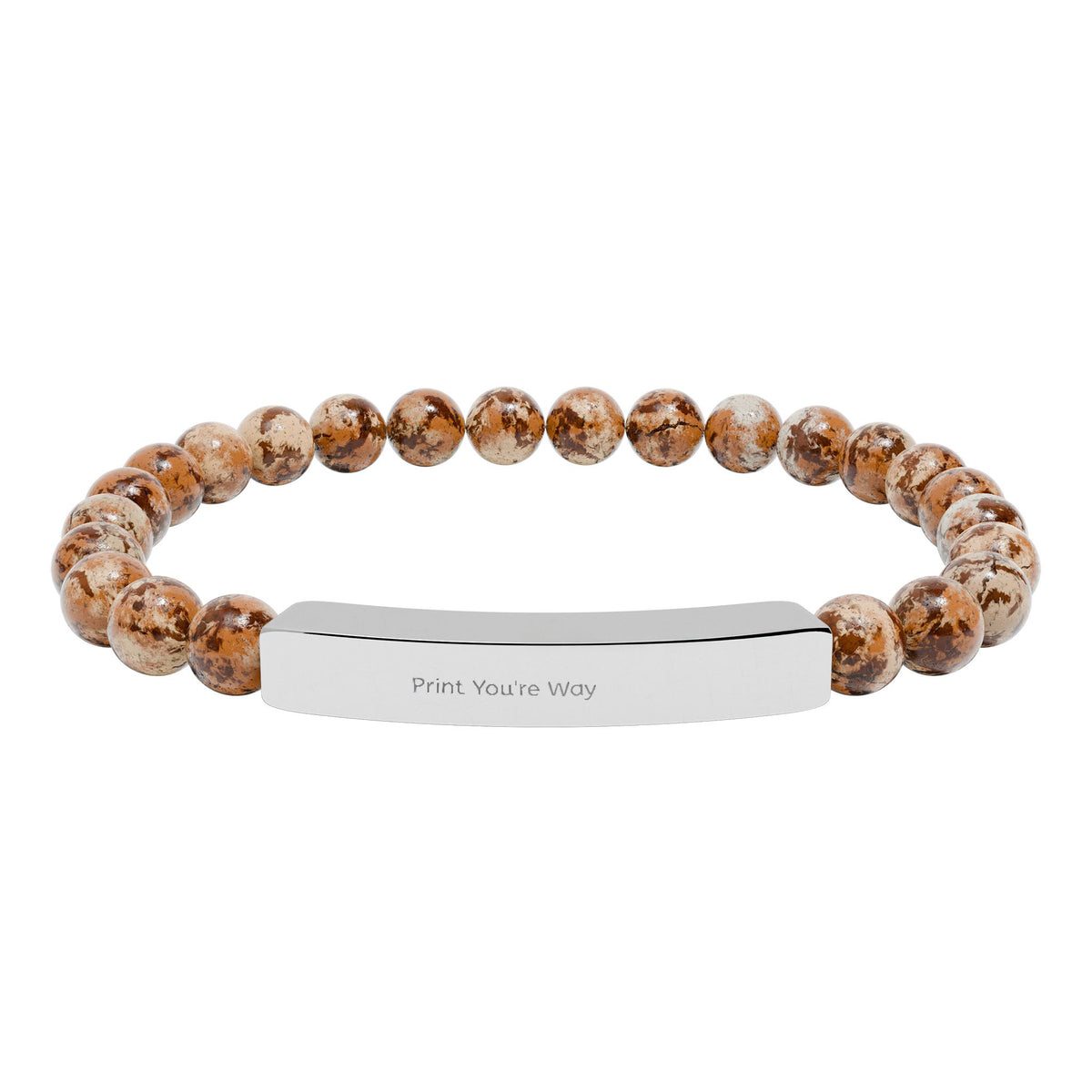 Engravable Natural Stone Bead Bracelet - Personalized Bar Stretch Bracelet