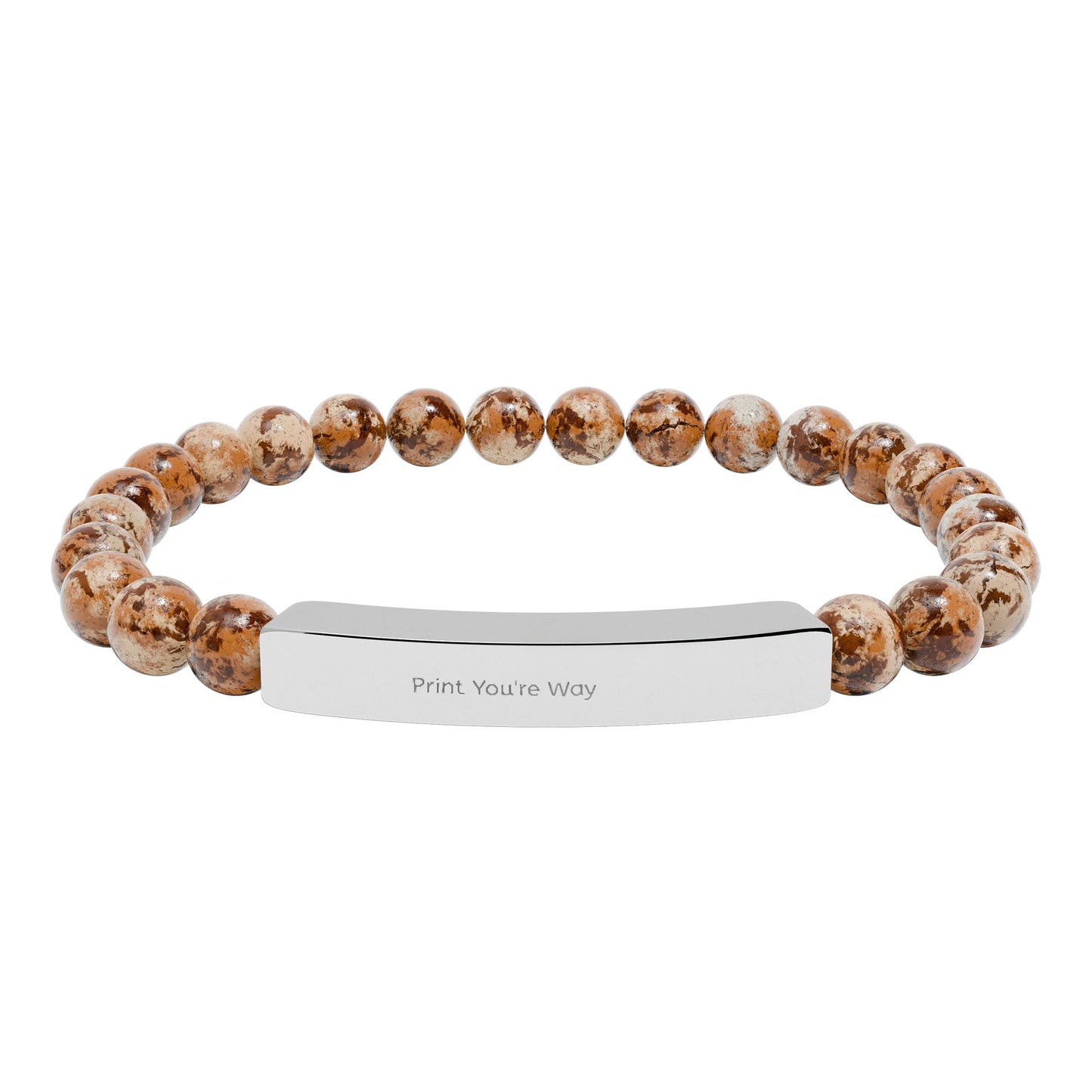 Engravable Natural Stone Bead Bracelet - Personalized Bar Stretch Bracelet