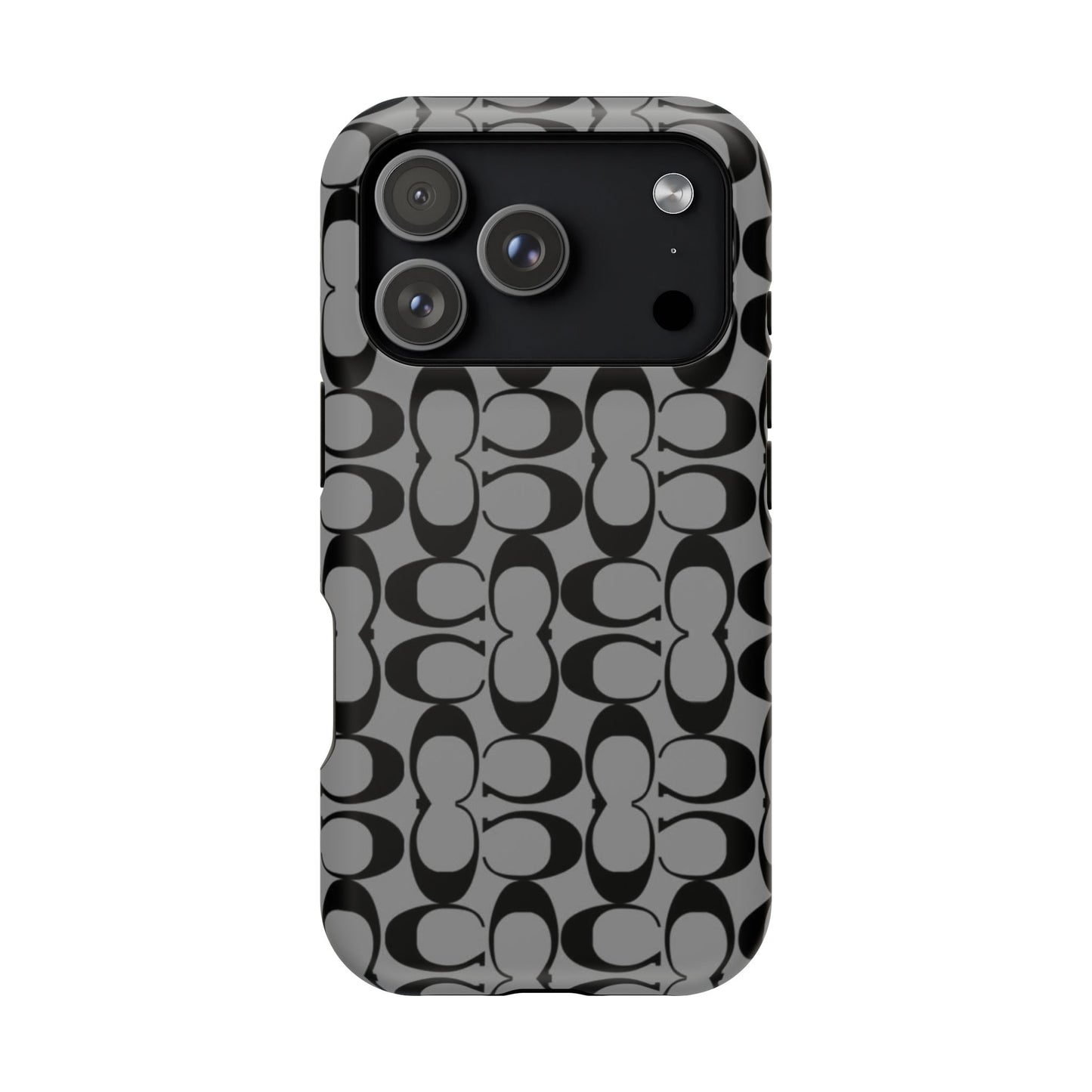 Monogram Pattern Impact-Resistant Phone Case — Black & Gray Designer-Inspired Protection