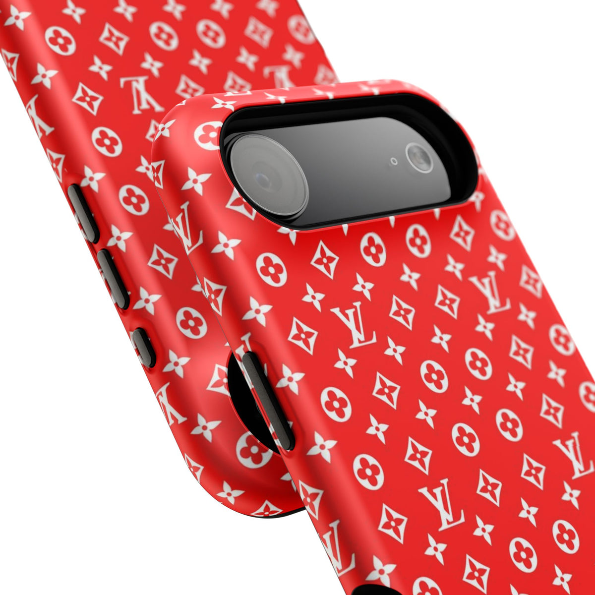 Impact-Resistant Phone Case — Red Monogram Pattern with Bold 'Supreme' Style Logo