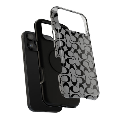 Monogram Pattern Impact-Resistant Phone Case — Black & Gray Designer-Inspired Protection