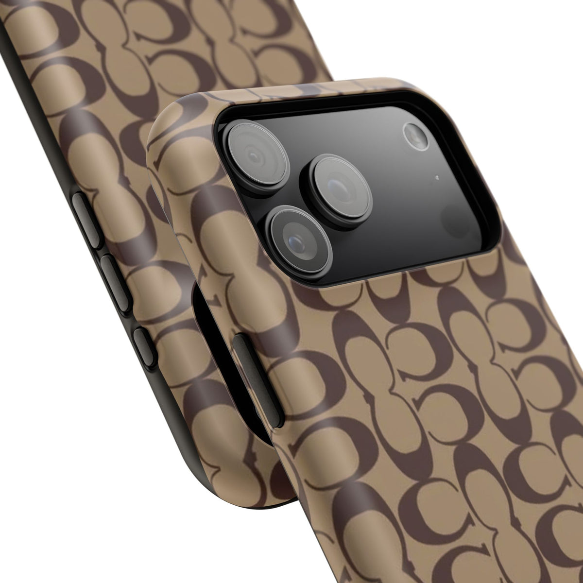 Signature Pattern Impact-Resistant Phone Case — Brown Monogram iPhone Cover