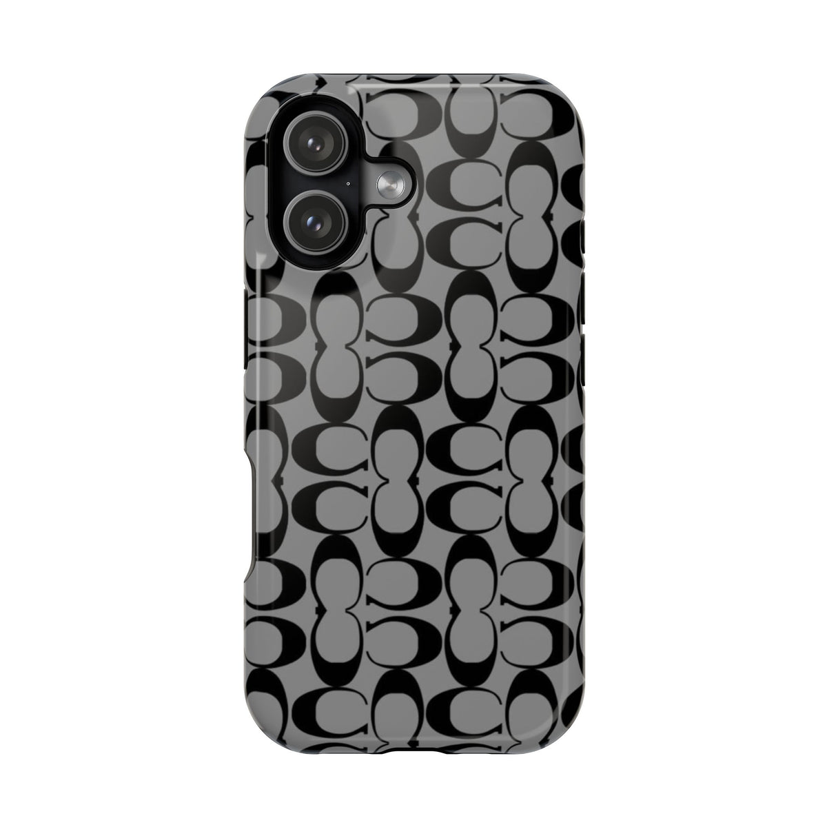 Monogram Pattern Impact-Resistant Phone Case — Black & Gray Designer-Inspired Protection
