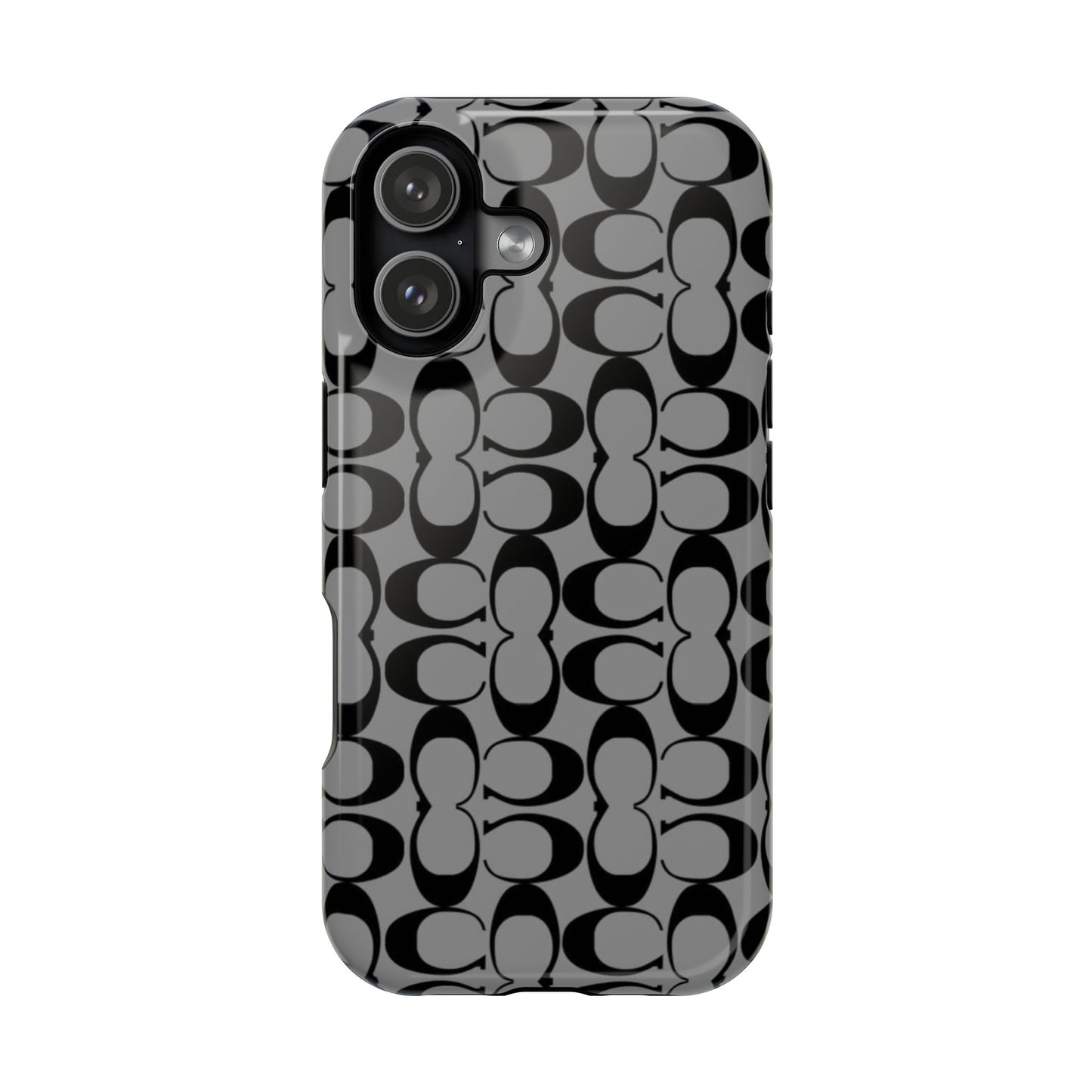 Monogram Pattern Impact-Resistant Phone Case — Black & Gray Designer-Inspired Protection