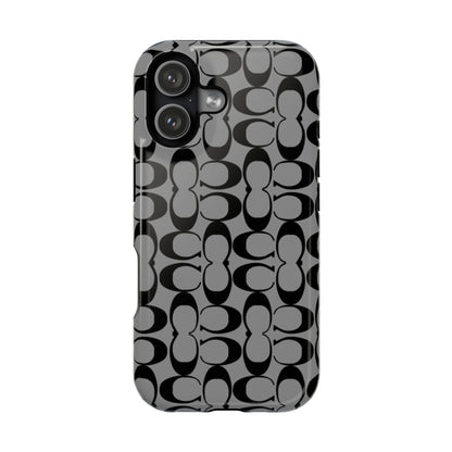 Monogram Pattern Impact-Resistant Phone Case — Black & Gray Designer-Inspired Protection