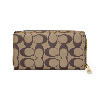 Monogram Pattern Zipper Wallet | Neutral Taupe Card Organizer