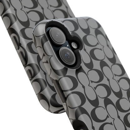 Monogram Pattern Impact-Resistant Phone Case — Black & Gray Designer-Inspired Protection