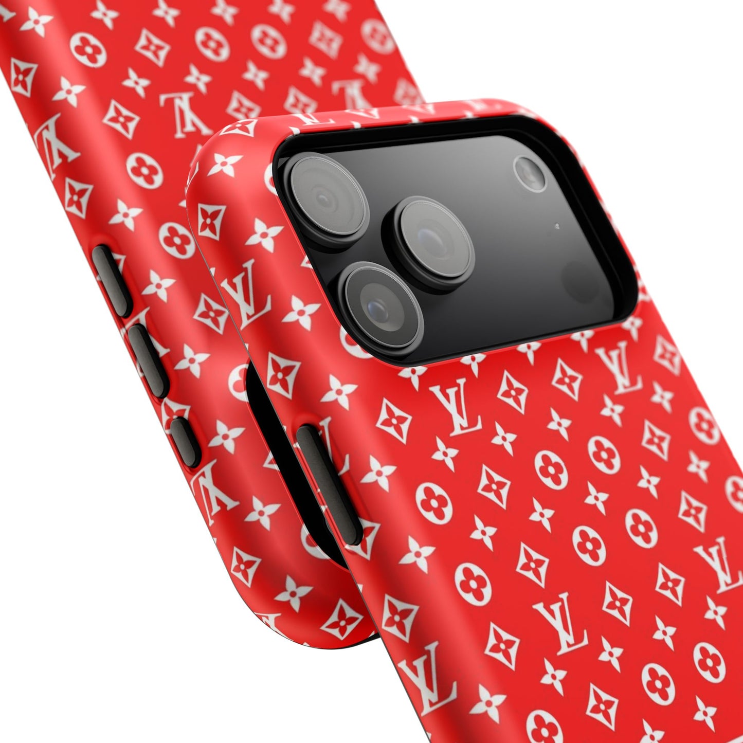 Impact-Resistant Phone Case — Red Monogram Pattern with Bold 'Supreme' Style Logo