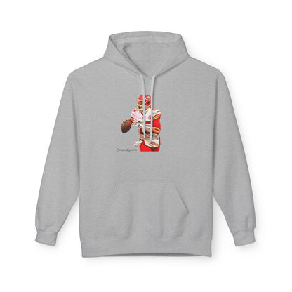 Mahomes Illustration Hoodie — Vintage Red Helmet Athletic Pullover