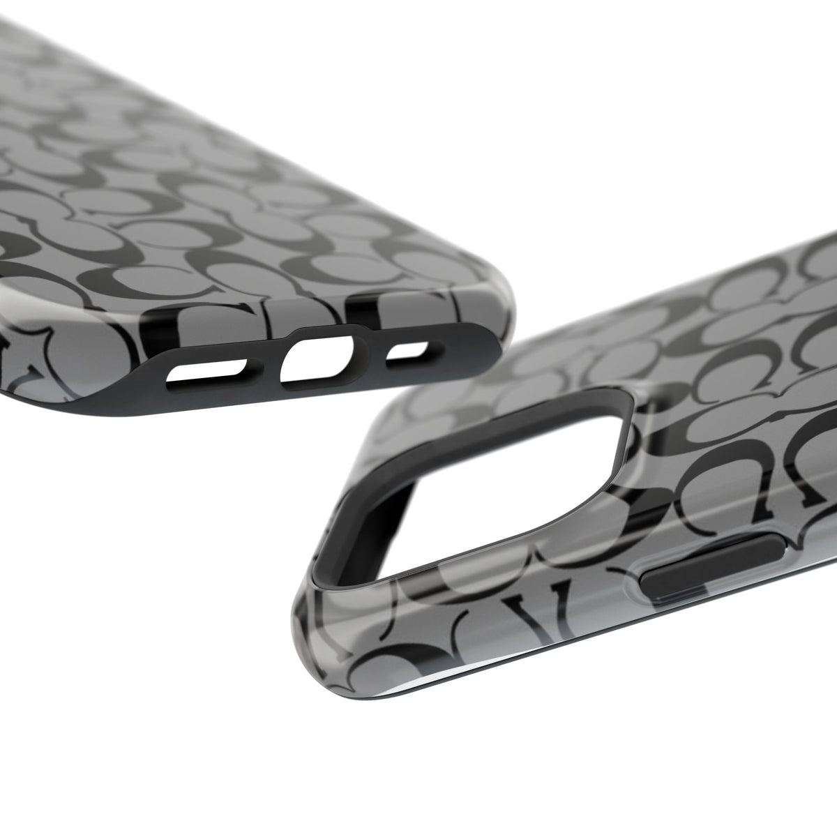 Monogram Pattern Impact-Resistant Phone Case — Black & Gray Designer-Inspired Protection