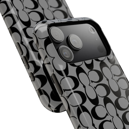 Monogram Pattern Impact-Resistant Phone Case — Black & Gray Designer-Inspired Protection