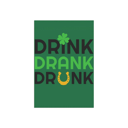 Drink Drank Drunk Garden Flag | St. Patrick's Day Shamrock & Horseshoe