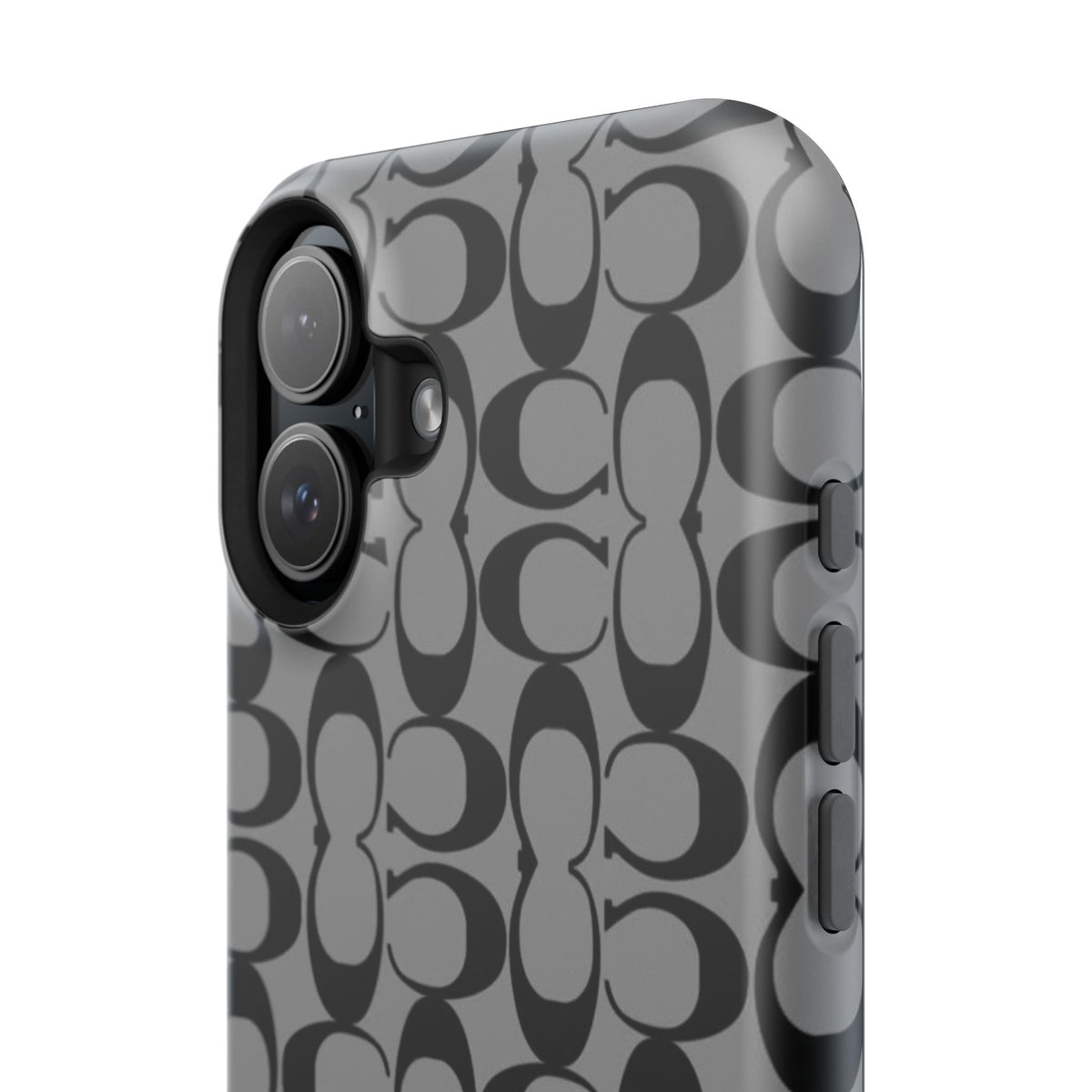 Monogram Pattern Impact-Resistant Phone Case — Black & Gray Designer-Inspired Protection