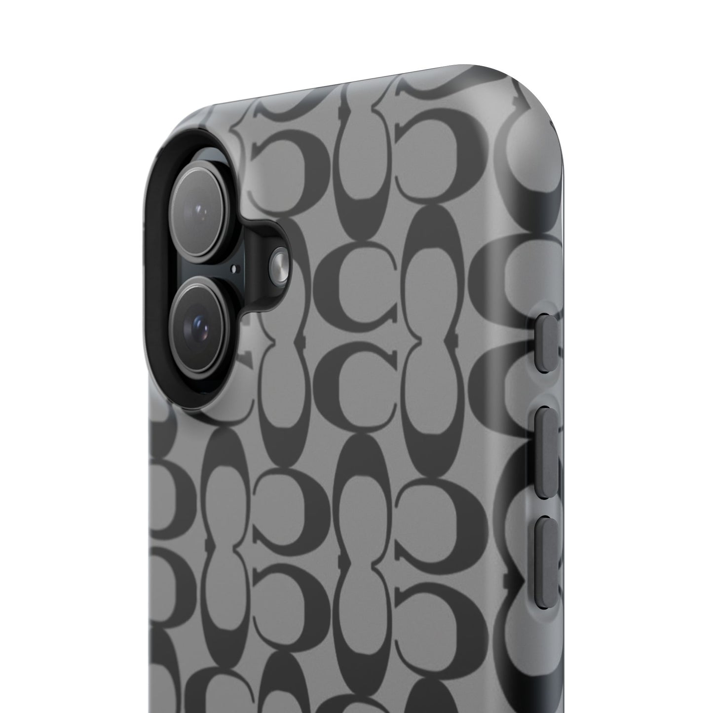 Monogram Pattern Impact-Resistant Phone Case — Black & Gray Designer-Inspired Protection