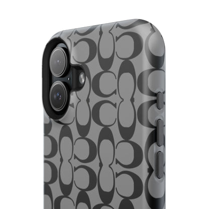 Monogram Pattern Impact-Resistant Phone Case — Black & Gray Designer-Inspired Protection