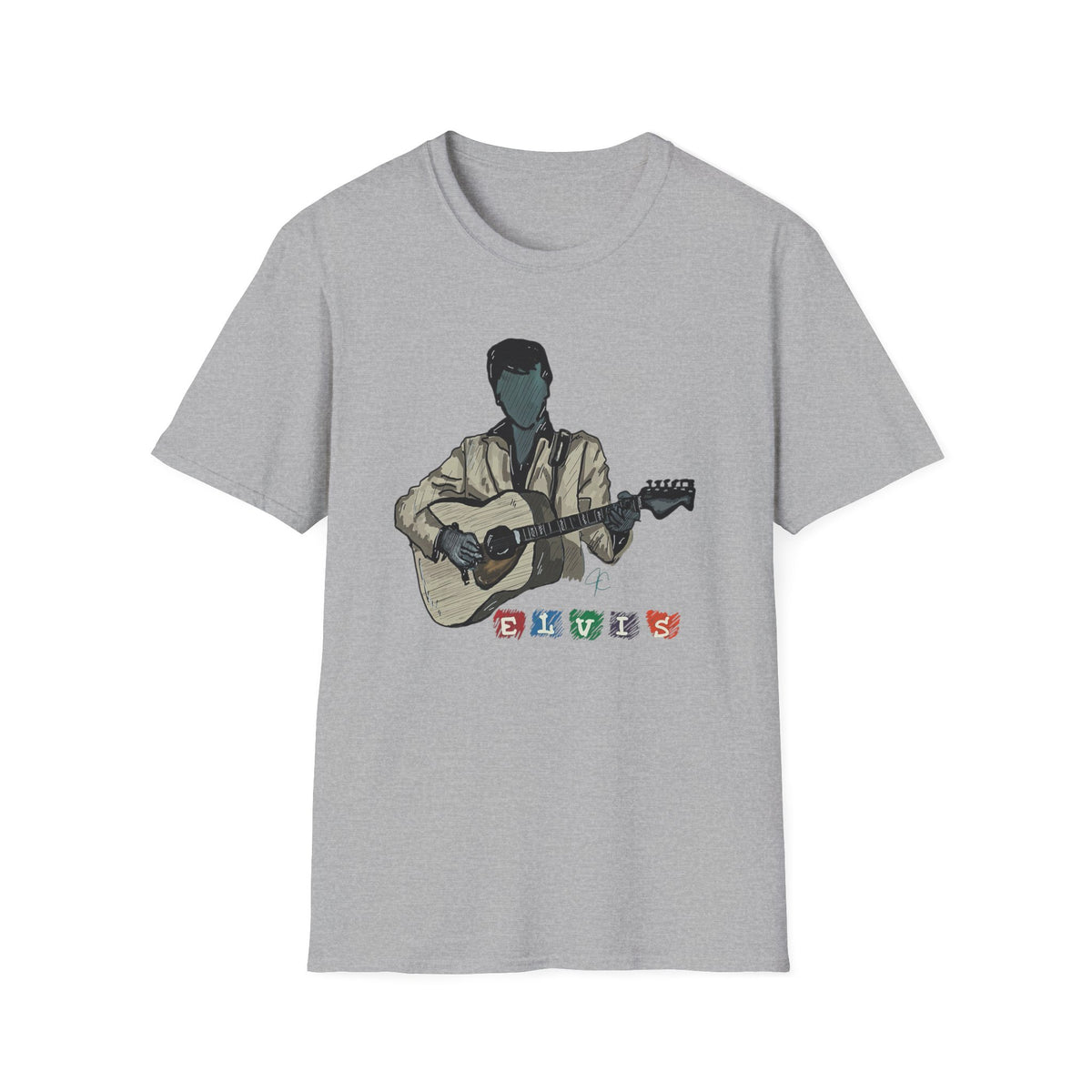 Elvis Graphic T-Shirt — Acoustic Music Tee with Color Icon Accents