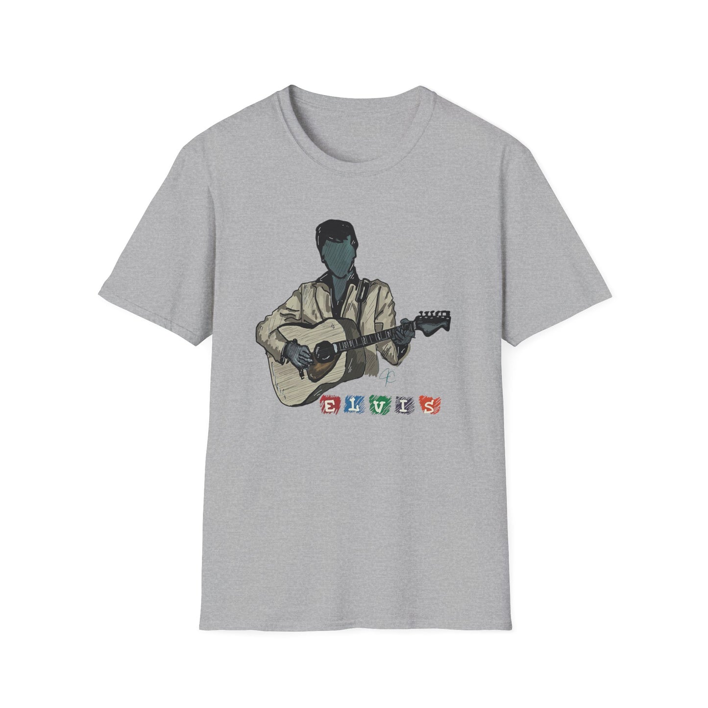 Elvis Graphic T-Shirt — Acoustic Music Tee with Color Icon Accents
