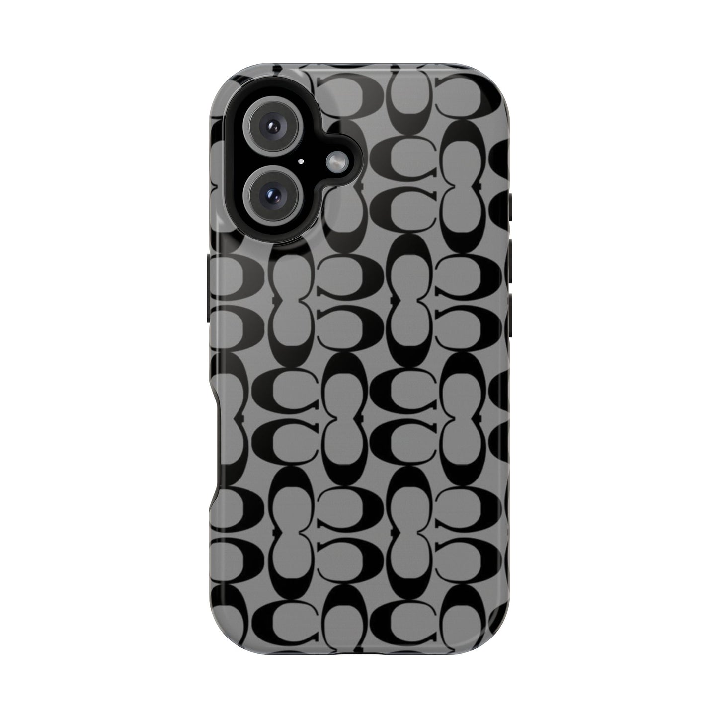 Monogram Pattern Impact-Resistant Phone Case — Black & Gray Designer-Inspired Protection