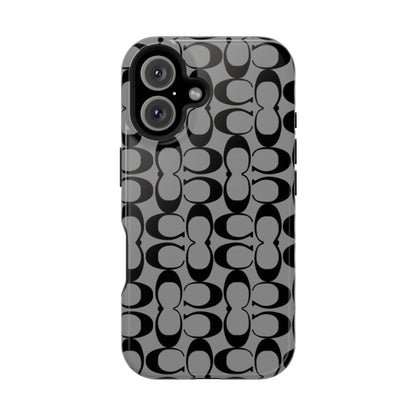 Monogram Pattern Impact-Resistant Phone Case — Black & Gray Designer-Inspired Protection